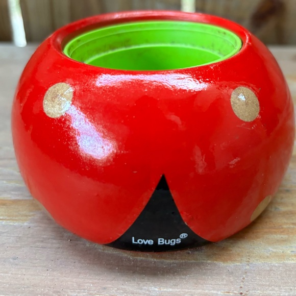 Rocket Farms Red Lovebug Ladybug Mini Planter Gold Polka Dots - Picture 5 of 10